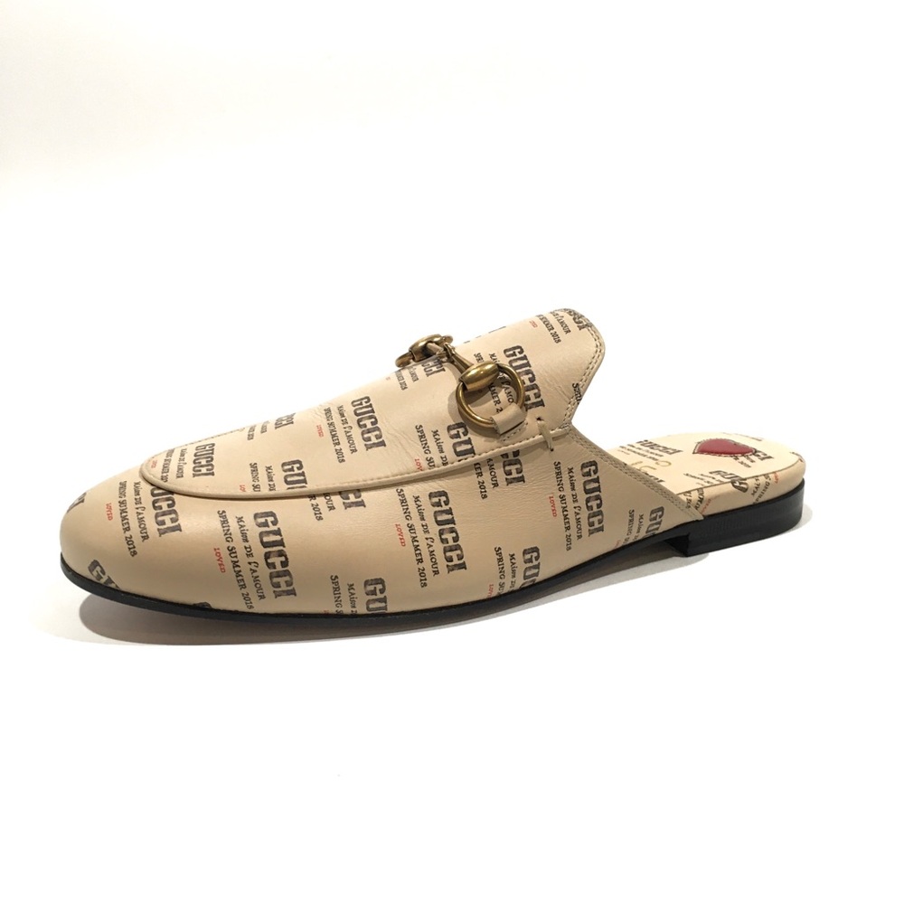 GUCCI HORSEBIT PRINCETOWN LEATHER MULES LOGO STAMPED SLIP-ON -WOMEN US 6 -NEW